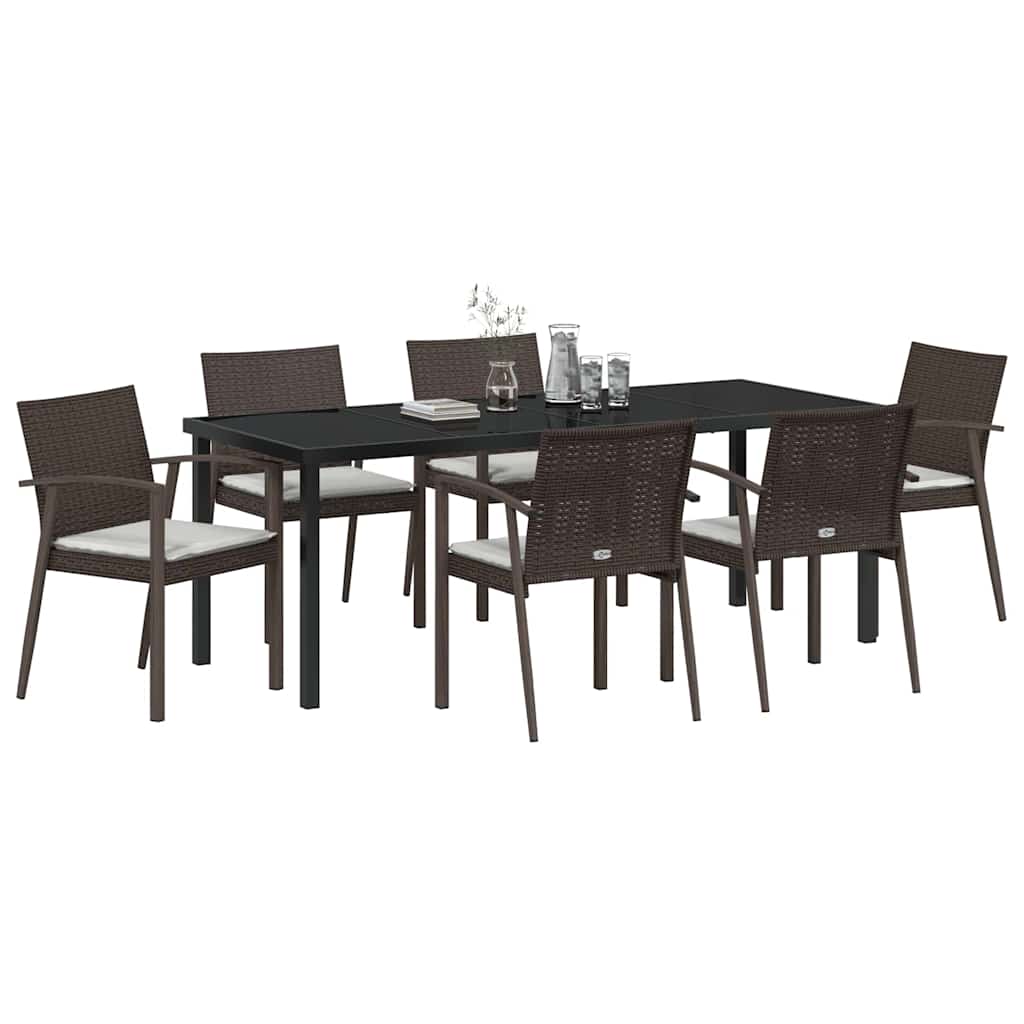 Tuin Eettafelset 7 Pcs Bruin En Zwart Pe Rattan