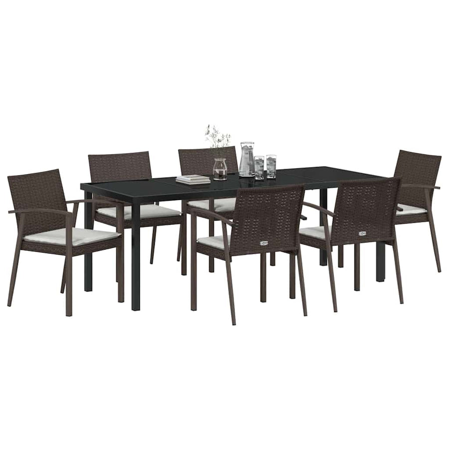Tuin Eettafelset 7 Pcs Bruin En Zwart Pe Rattan