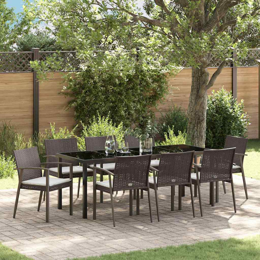 Tuin eettafelset 9 pcs Bruin en zwart PE Rattan