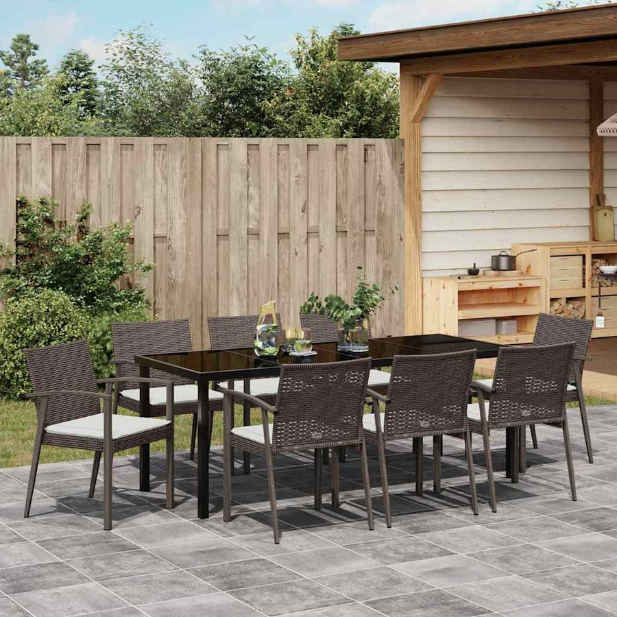 Tuin eettafelset 9 pcs Bruin en zwart PE Rattan
