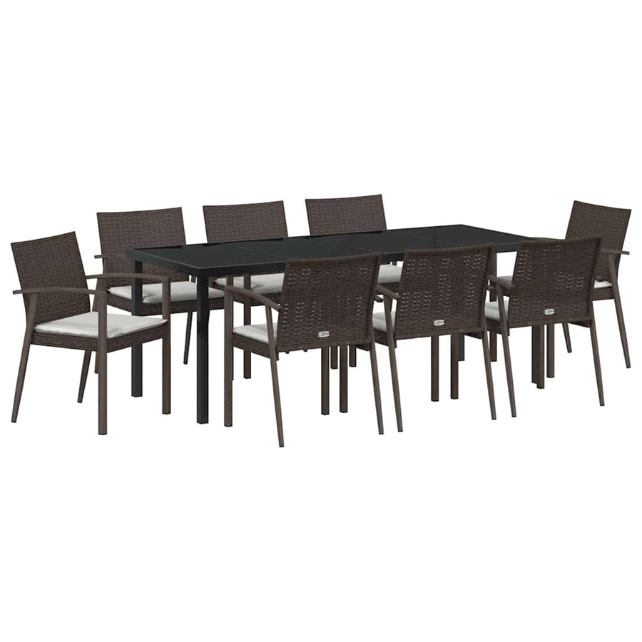 Tuin eettafelset 9 pcs Bruin en zwart PE Rattan
