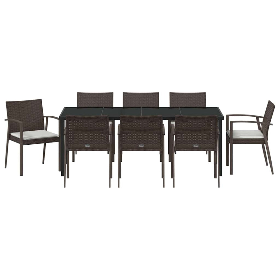 Tuin eettafelset 9 pcs Bruin en zwart PE Rattan