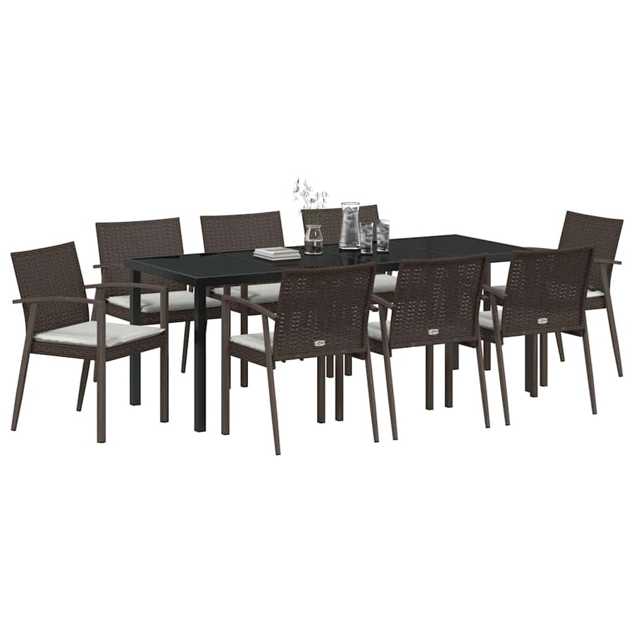 Tuin eettafelset 9 pcs Bruin en zwart PE Rattan