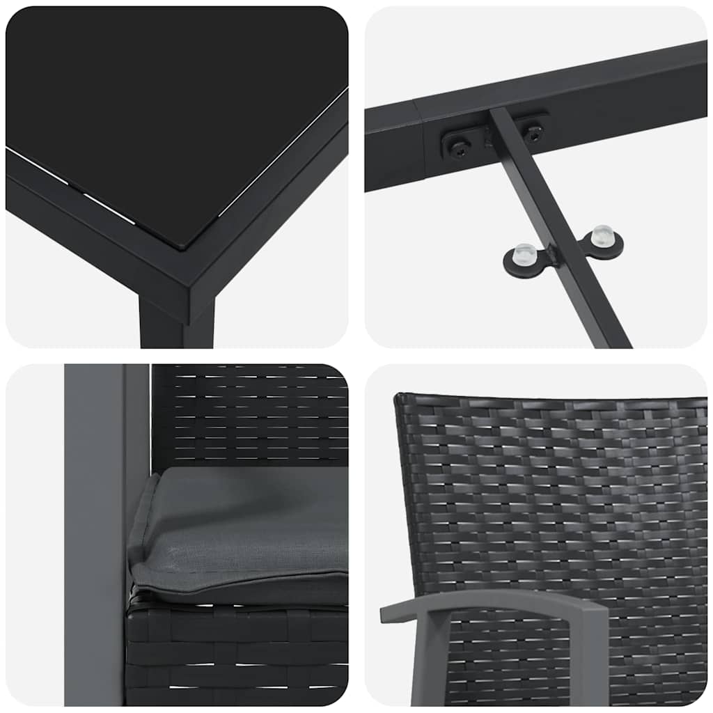 Tuin eettafelset 3 pcs Zwart en Grijs PE Rattan
