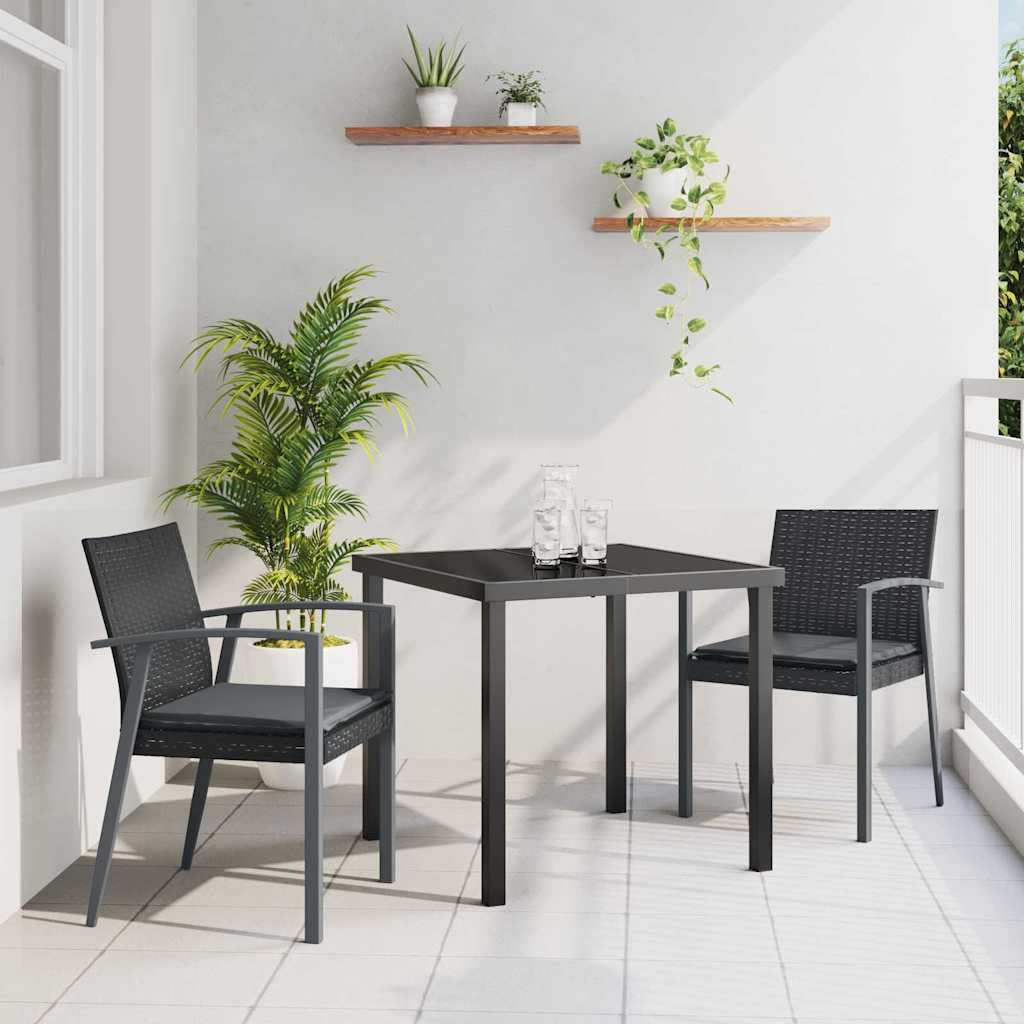 Tuin eettafelset 3 pcs Zwart en Grijs PE Rattan