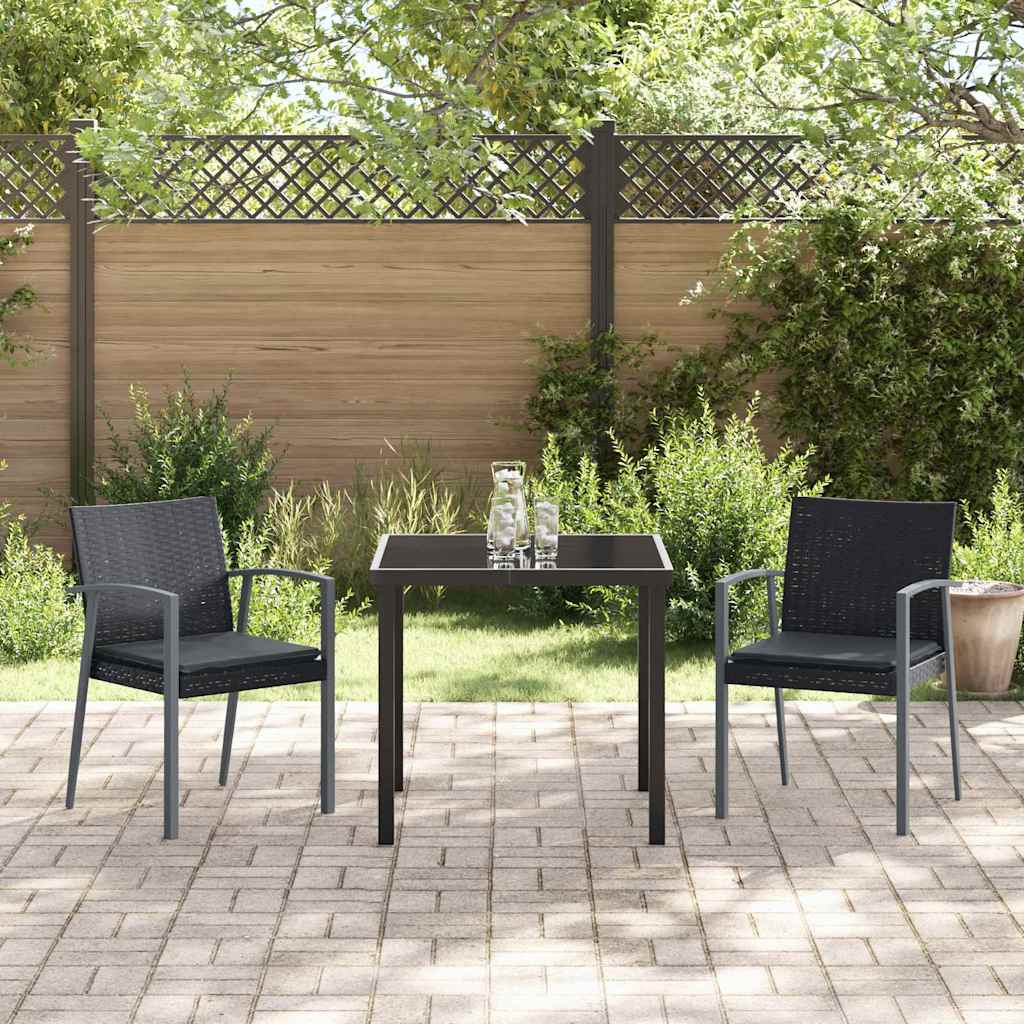 Tuin eettafelset 3 pcs Zwart en Grijs PE Rattan