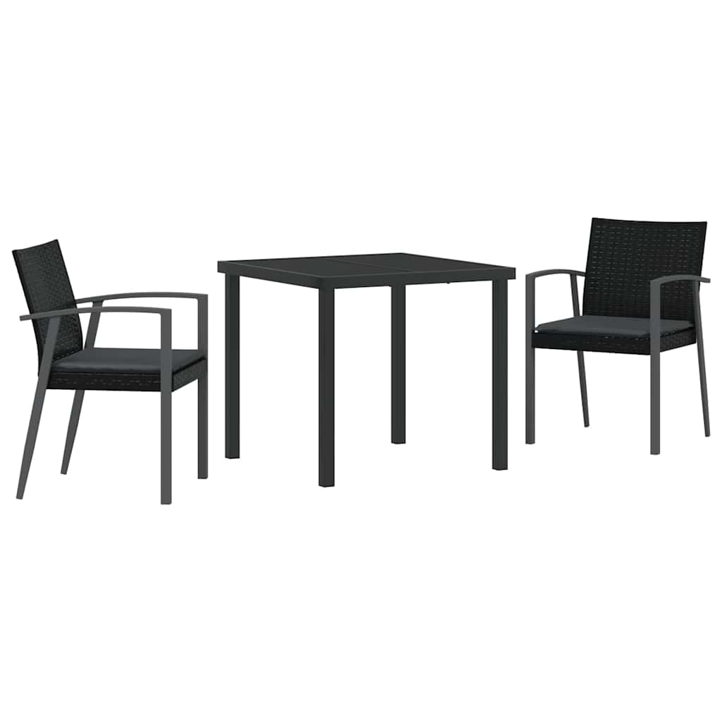 Tuin eettafelset 3 pcs Zwart en Grijs PE Rattan