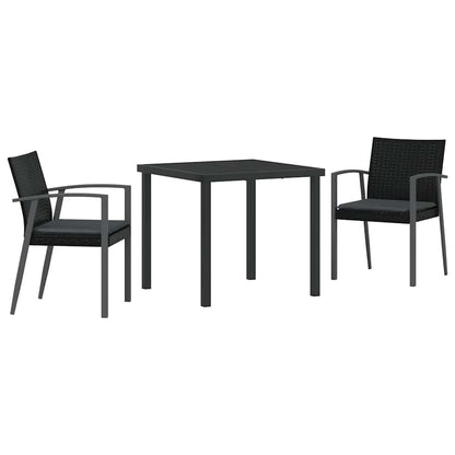 Tuin eettafelset 3 pcs Zwart en Grijs PE Rattan