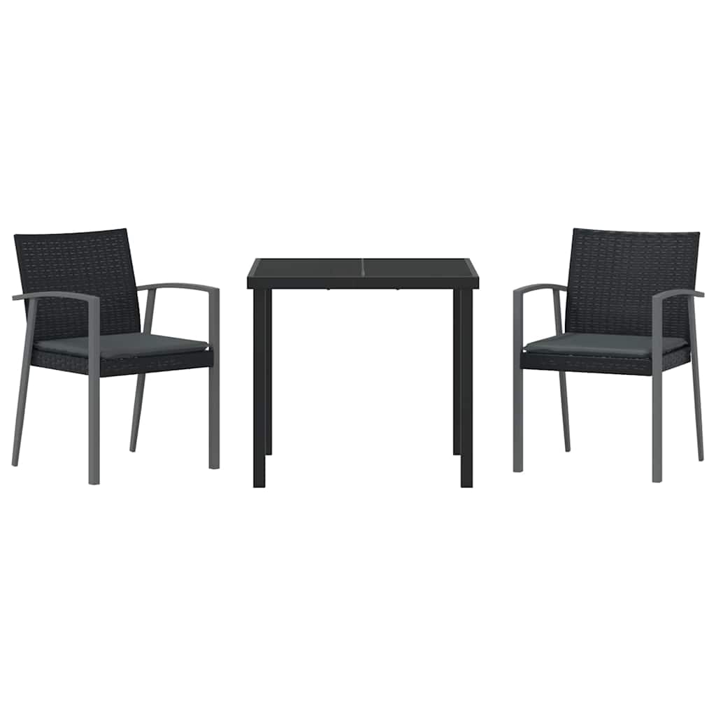 Tuin eettafelset 3 pcs Zwart en Grijs PE Rattan