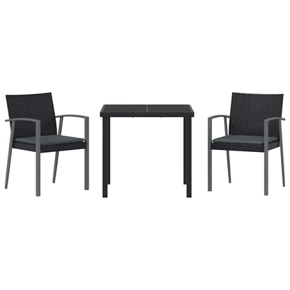 Tuin eettafelset 3 pcs Zwart en Grijs PE Rattan