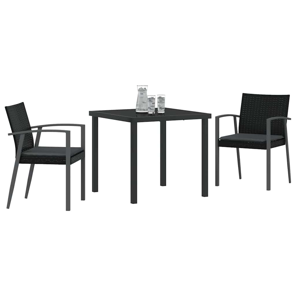 Tuin eettafelset 3 pcs Zwart en Grijs PE Rattan