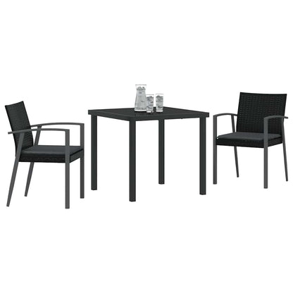 Tuin eettafelset 3 pcs Zwart en Grijs PE Rattan