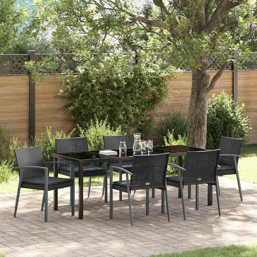 Tuin Eettafelset 7 Pcs Zwart En Grijs Pe Rattan