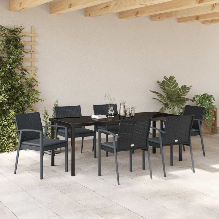 Tuin Eettafelset 7 Pcs Zwart En Grijs Pe Rattan