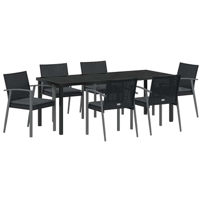 Tuin Eettafelset 7 Pcs Zwart En Grijs Pe Rattan