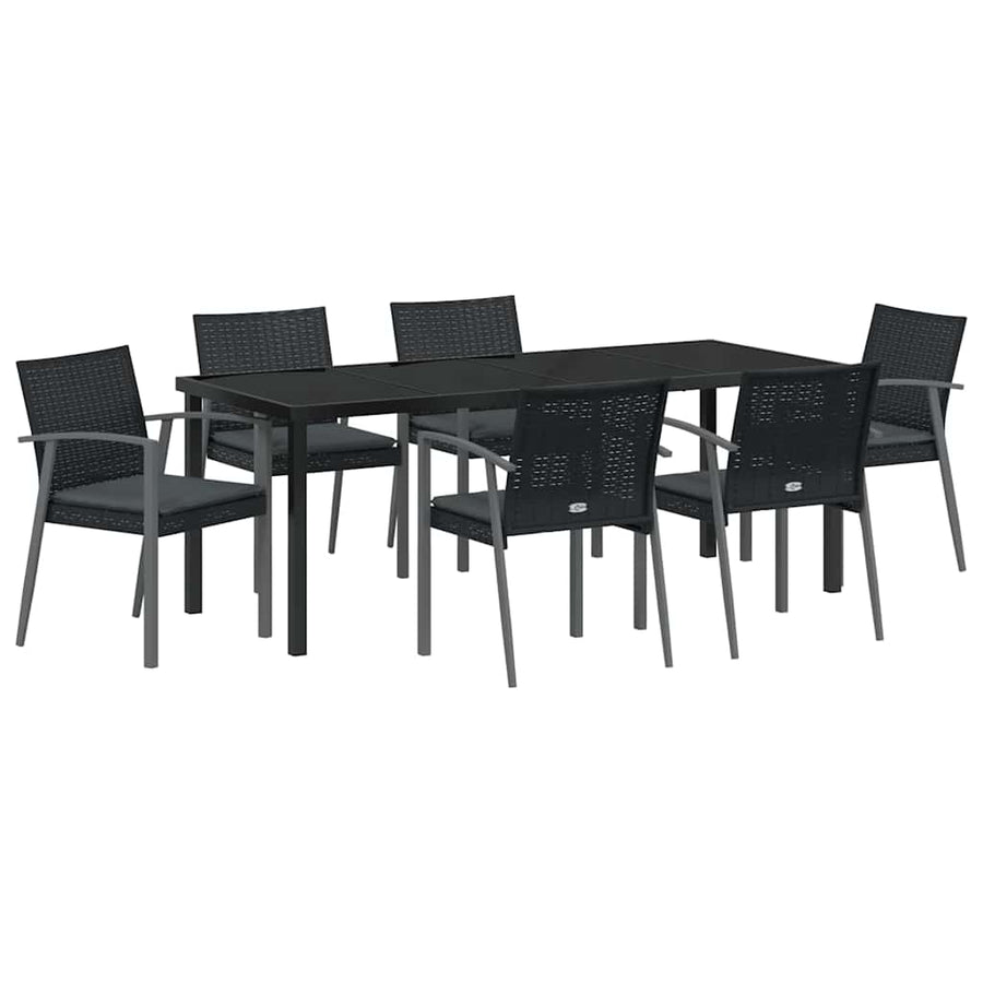 Tuin Eettafelset 7 Pcs Zwart En Grijs Pe Rattan