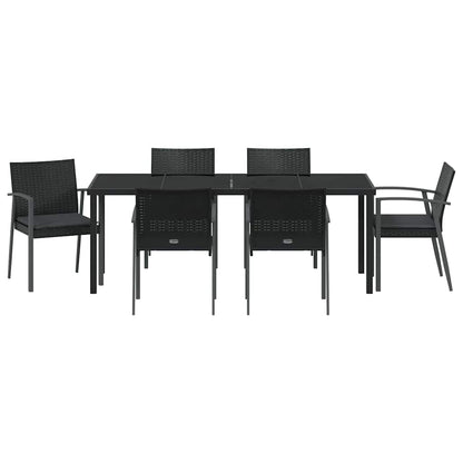 Tuin Eettafelset 7 Pcs Zwart En Grijs Pe Rattan