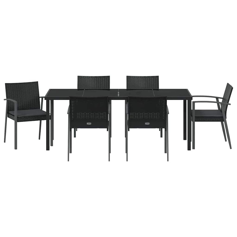Tuin Eettafelset 7 Pcs Zwart En Grijs Pe Rattan