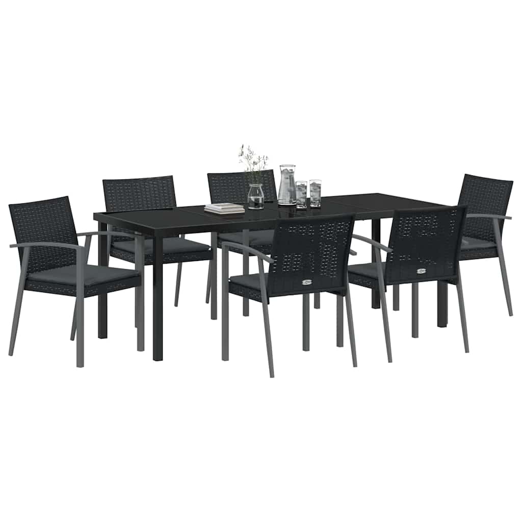 Tuin Eettafelset 7 Pcs Zwart En Grijs Pe Rattan