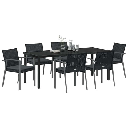 Tuin Eettafelset 7 Pcs Zwart En Grijs Pe Rattan