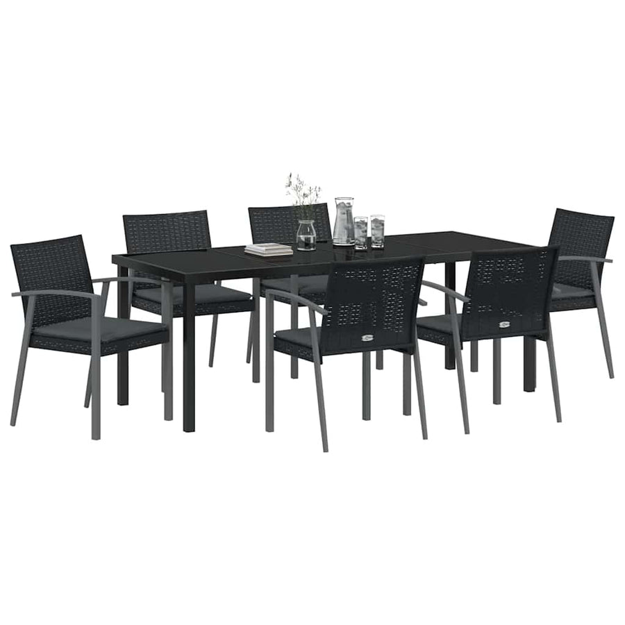 Tuin Eettafelset 7 Pcs Zwart En Grijs Pe Rattan
