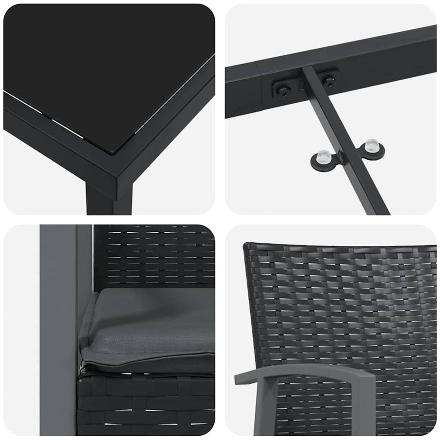 Tuin Eettafelset 9 Pcs Zwart En Grijs Pe Rattan