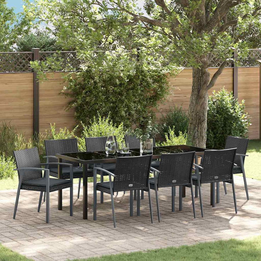 Tuin Eettafelset 9 Pcs Zwart En Grijs Pe Rattan