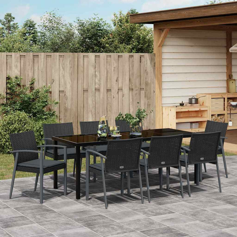 Tuin Eettafelset 9 Pcs Zwart En Grijs Pe Rattan