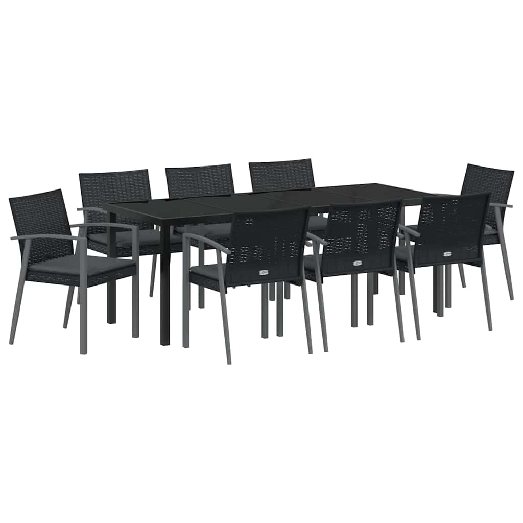 Tuin Eettafelset 9 Pcs Zwart En Grijs Pe Rattan