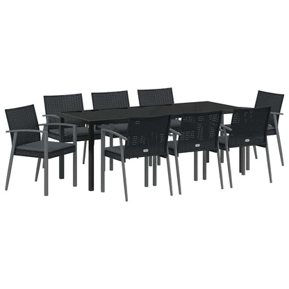 Tuin Eettafelset 9 Pcs Zwart En Grijs Pe Rattan