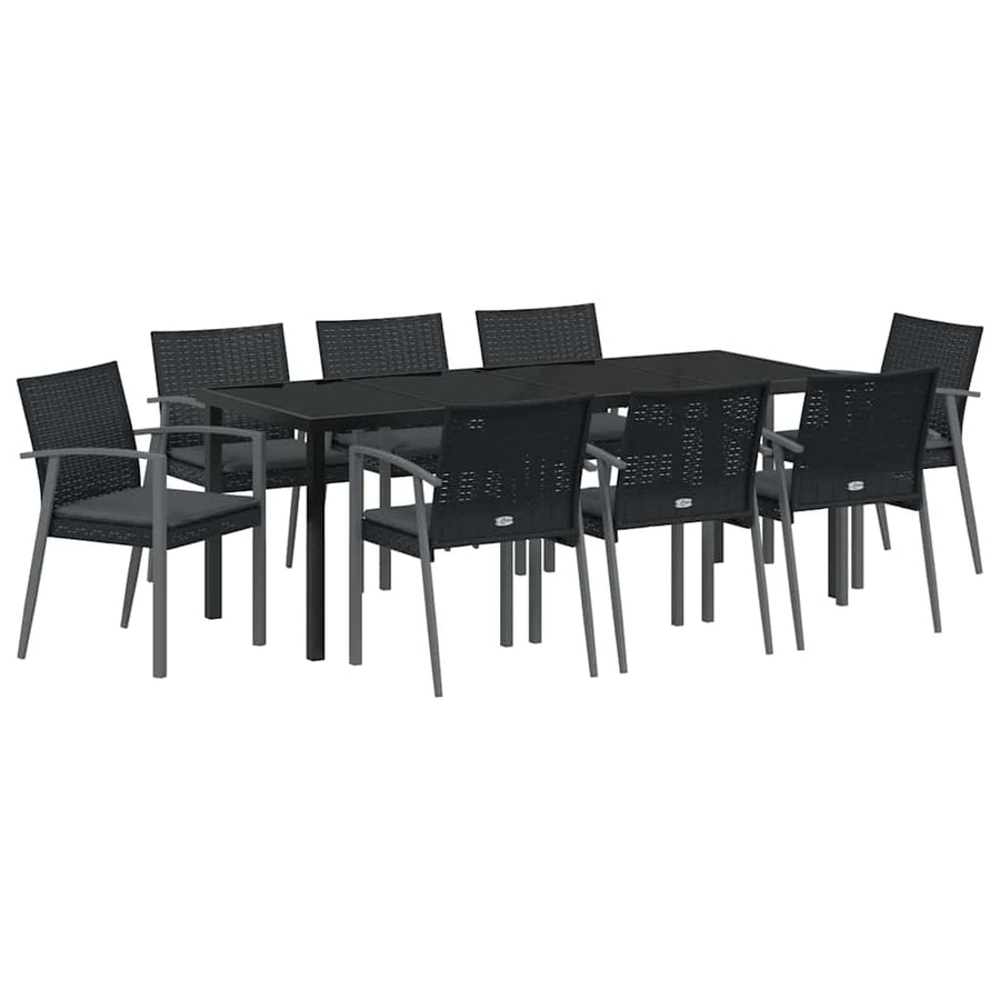 Tuin Eettafelset 9 Pcs Zwart En Grijs Pe Rattan