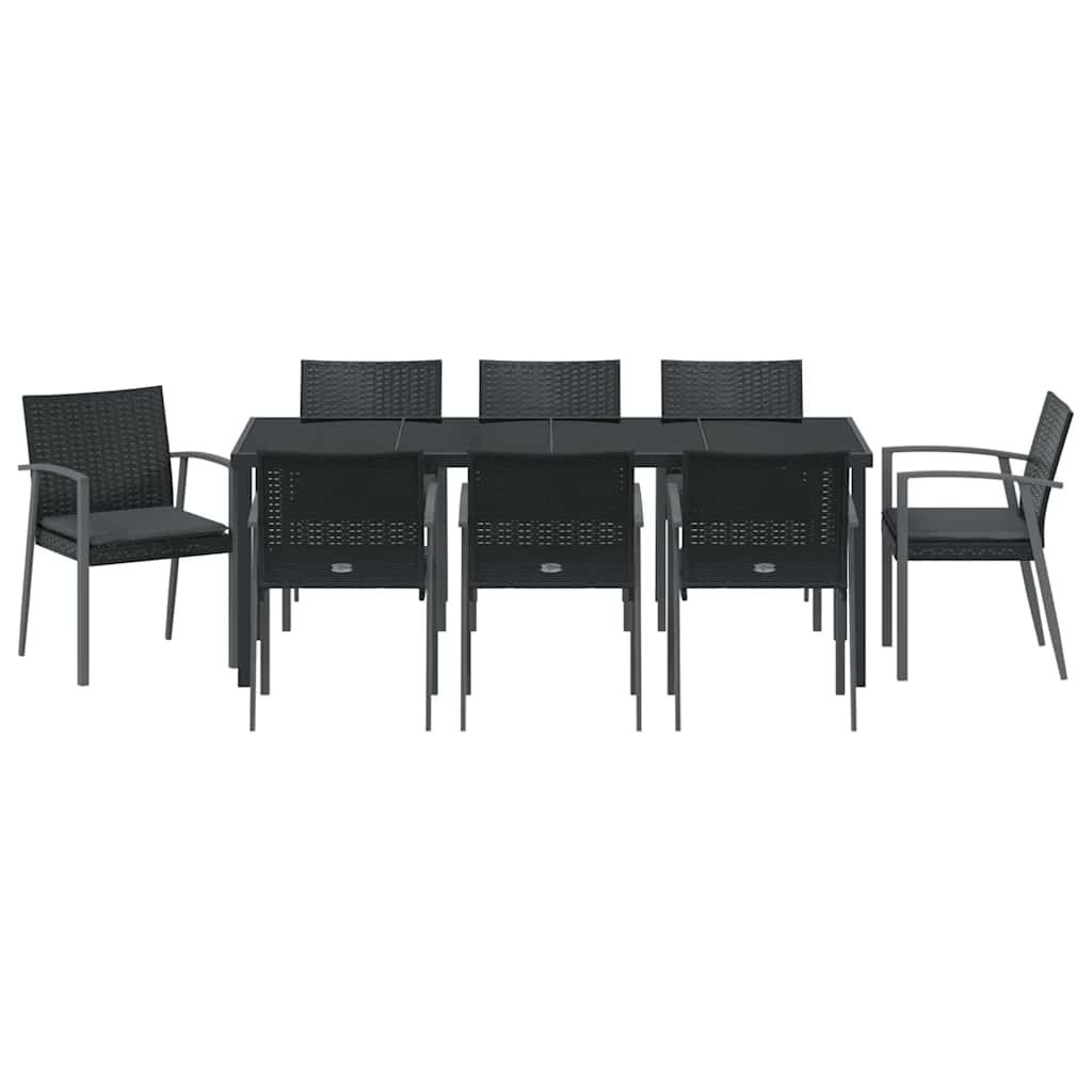 Tuin Eettafelset 9 Pcs Zwart En Grijs Pe Rattan