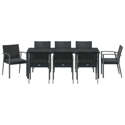 Tuin Eettafelset 9 Pcs Zwart En Grijs Pe Rattan