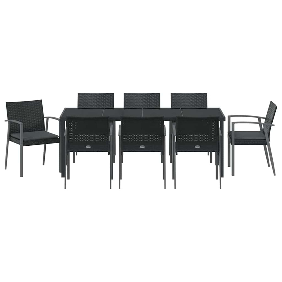 Tuin Eettafelset 9 Pcs Zwart En Grijs Pe Rattan