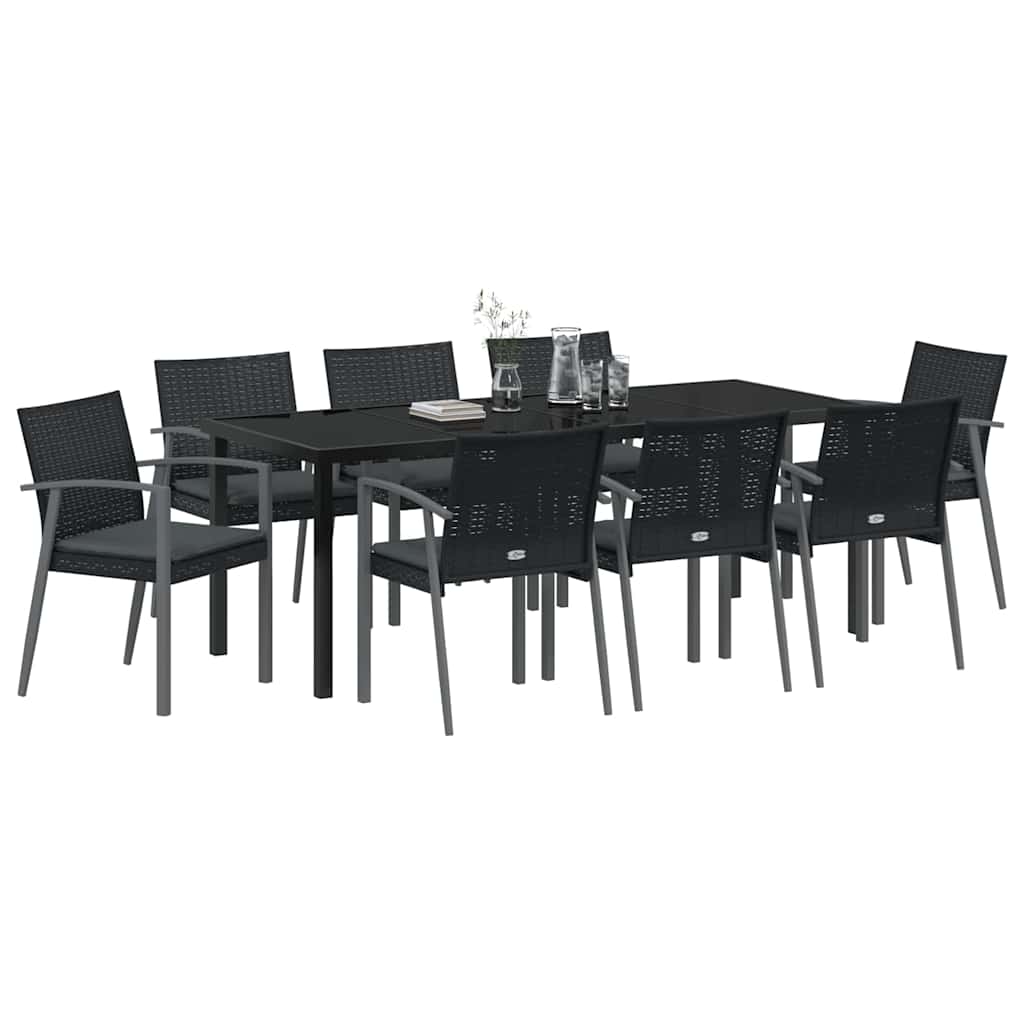 Tuin Eettafelset 9 Pcs Zwart En Grijs Pe Rattan