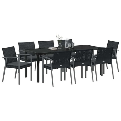 Tuin Eettafelset 9 Pcs Zwart En Grijs Pe Rattan