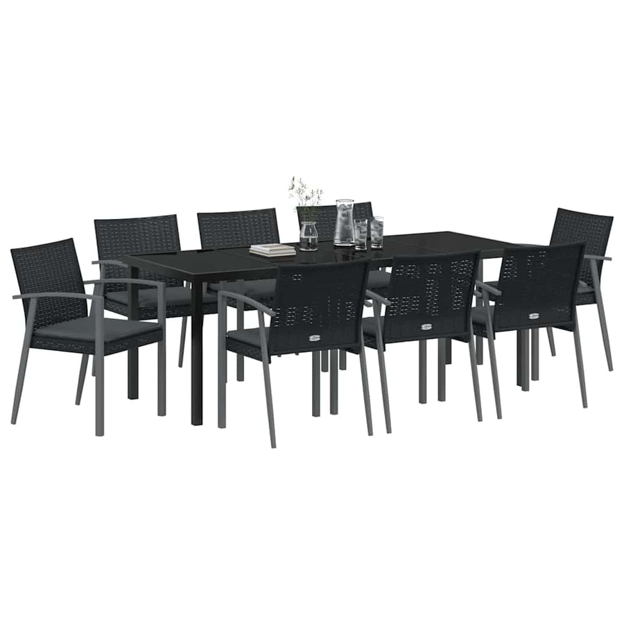 Tuin Eettafelset 9 Pcs Zwart En Grijs Pe Rattan