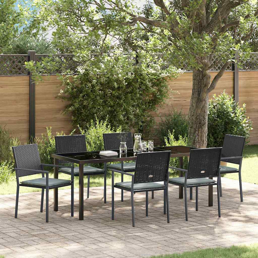 Tuin Eettafelset 7 Pcs Zwart En Licht Grijs Pe Rattan