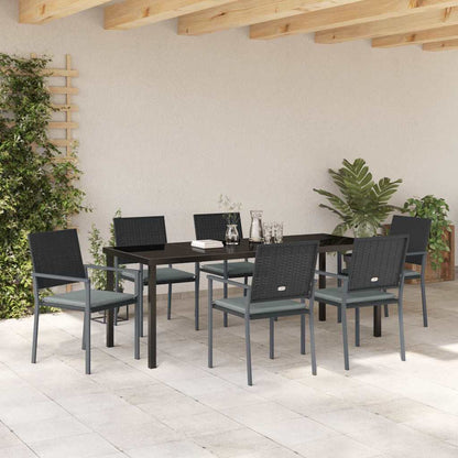Tuin Eettafelset 7 Pcs Zwart En Licht Grijs Pe Rattan
