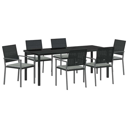 Tuin Eettafelset 7 Pcs Zwart En Licht Grijs Pe Rattan