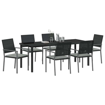 Tuin Eettafelset 7 Pcs Zwart En Licht Grijs Pe Rattan