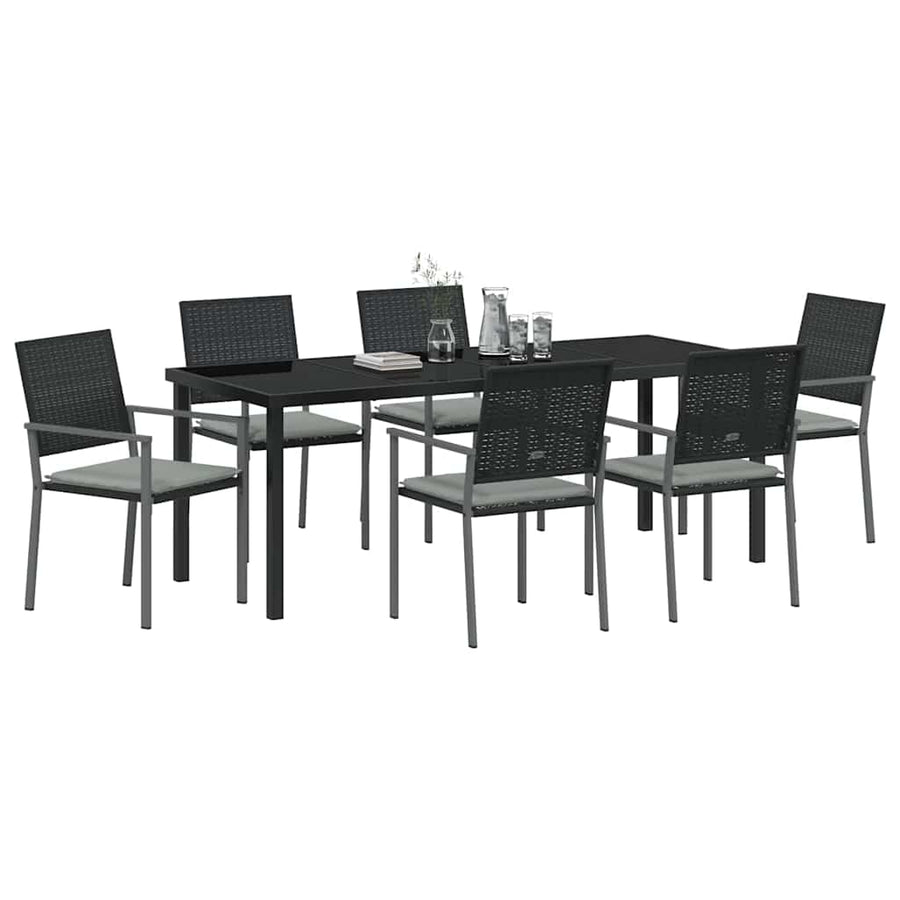 Tuin Eettafelset 7 Pcs Zwart En Licht Grijs Pe Rattan