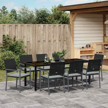 Tuin Eettafelset 9 Pcs Zwart En Licht Grijs Pe Rattan