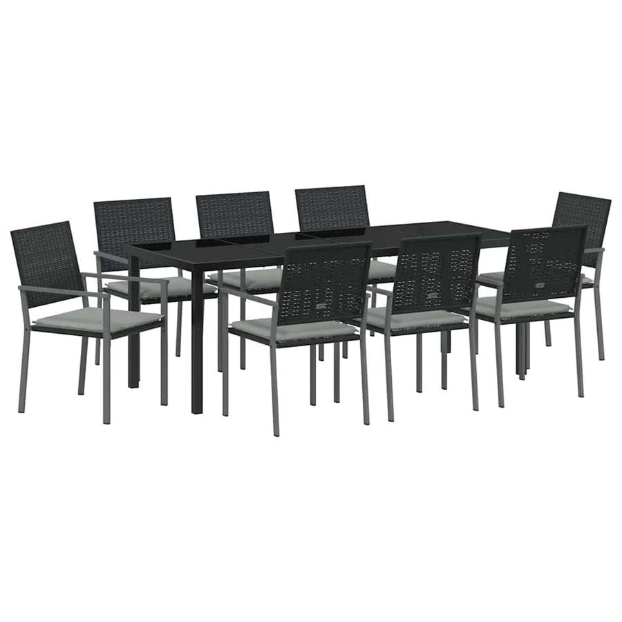 Tuin Eettafelset 9 Pcs Zwart En Licht Grijs Pe Rattan
