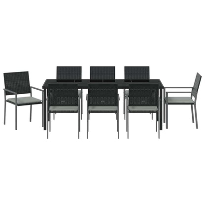 Tuin Eettafelset 9 Pcs Zwart En Licht Grijs Pe Rattan