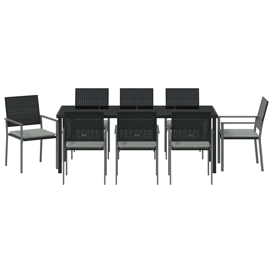 Tuin Eettafelset 9 Pcs Zwart En Licht Grijs Pe Rattan