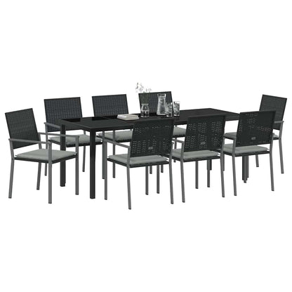 Tuin Eettafelset 9 Pcs Zwart En Licht Grijs Pe Rattan