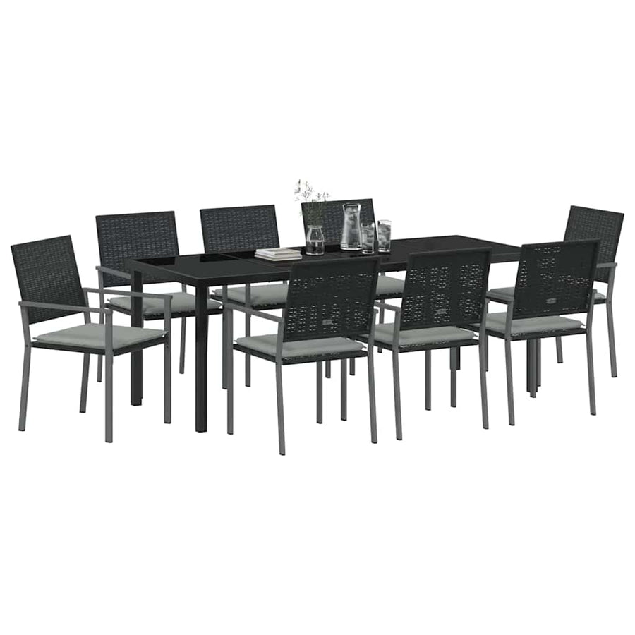 Tuin Eettafelset 9 Pcs Zwart En Licht Grijs Pe Rattan