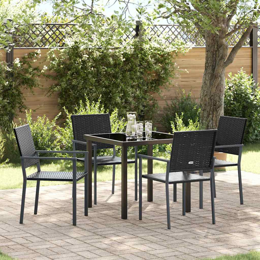 Tuin eettafelset 5 pcs Zwart PE Rattan
