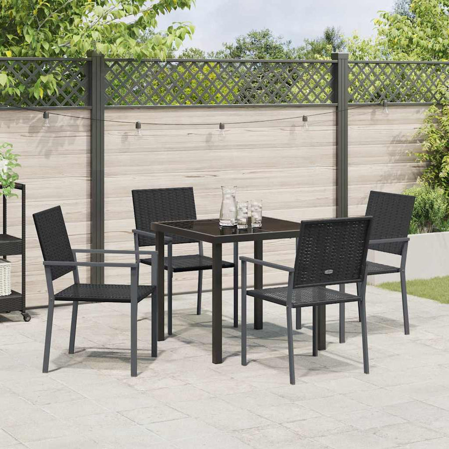 Tuin eettafelset 5 pcs Zwart PE Rattan